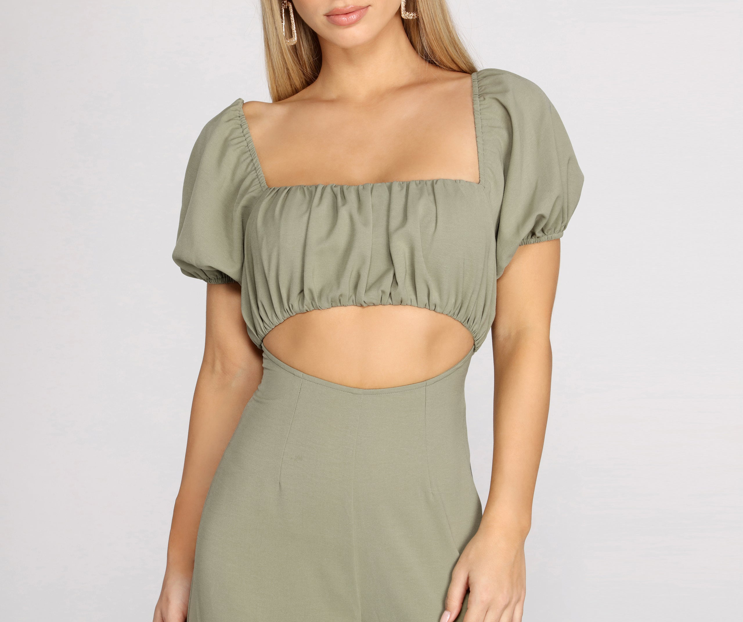 Puff Sleeve Cut Out Jumpsuit