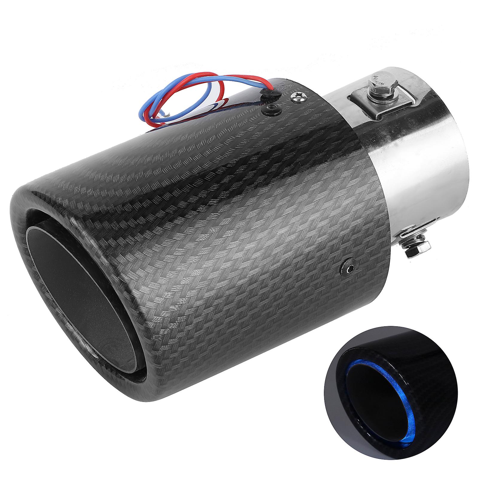 Carbon Fiber Exhaust Muffler Tip Tail Pipe With Luminous Led Light 1.4-2.5in Universalblue Light