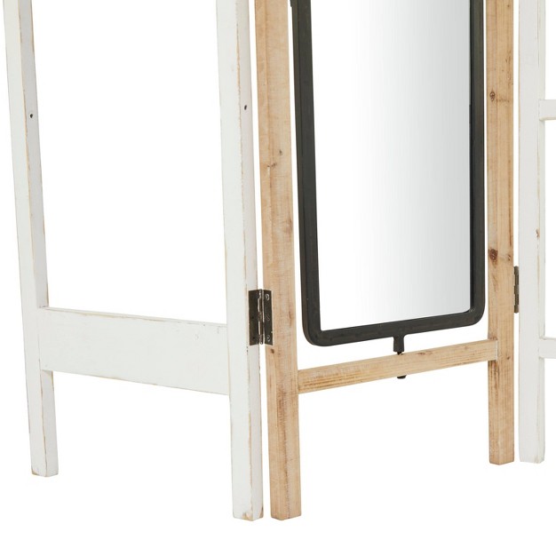 Eclectic Wood Room Divider Screen With Mirror White Novogratz