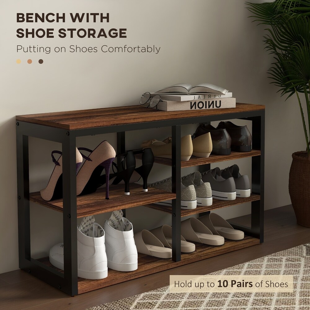 HOMCOM 2 in 1 Coat Rack Shoe Bench Set  5 Hook Hall Tree with Bench and Shoe Storage