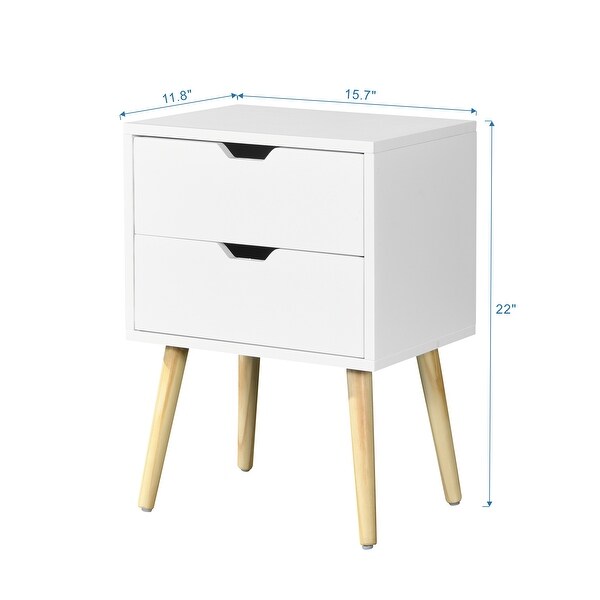 Side Table with 2 Drawers and Rubber Wood Legs， for Living Room