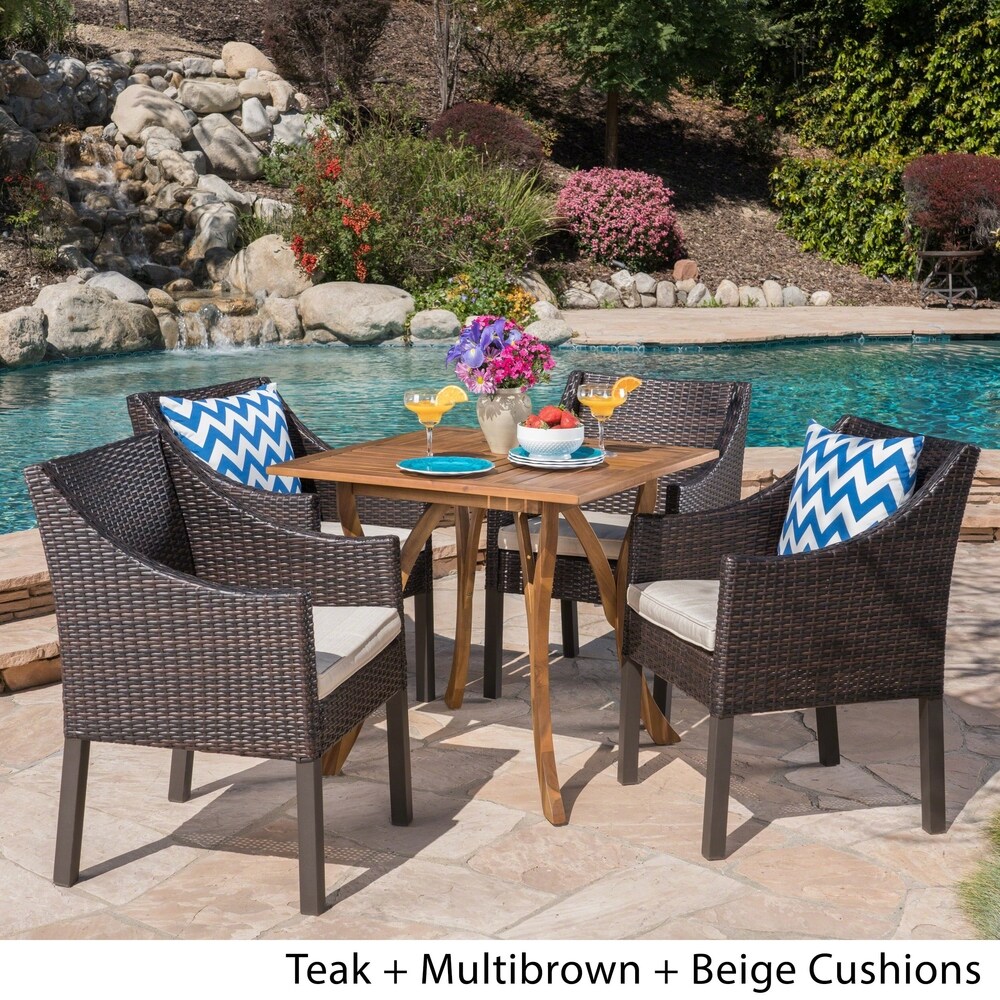 Parma Outdoor 5 Piece Acacia Wood/ Wicker Dining Set by Christopher Knight Home