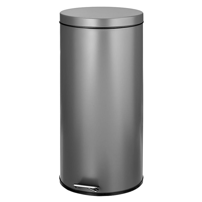 mDesign 30L Metal Round Step Garbage Trash Can with Removable Liner and Lid