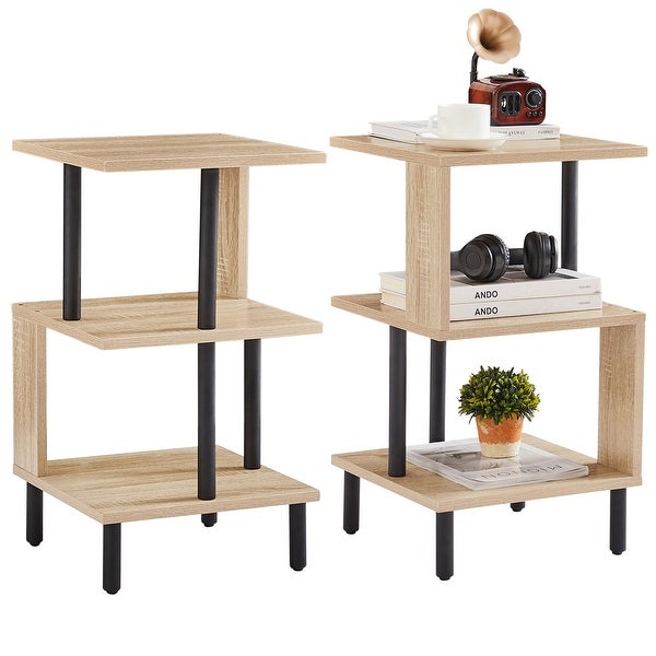 3-Tier Side Table Set of 2 Tall End Table with Storage Rack