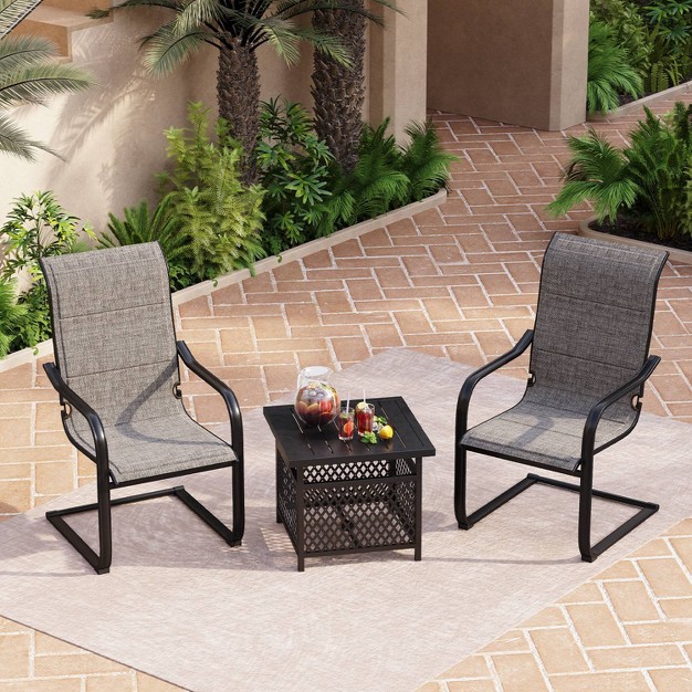 3pc Patio Seating Set With Square Side Tale amp Padded Sling C spring Arm Chairs Captiva Designs