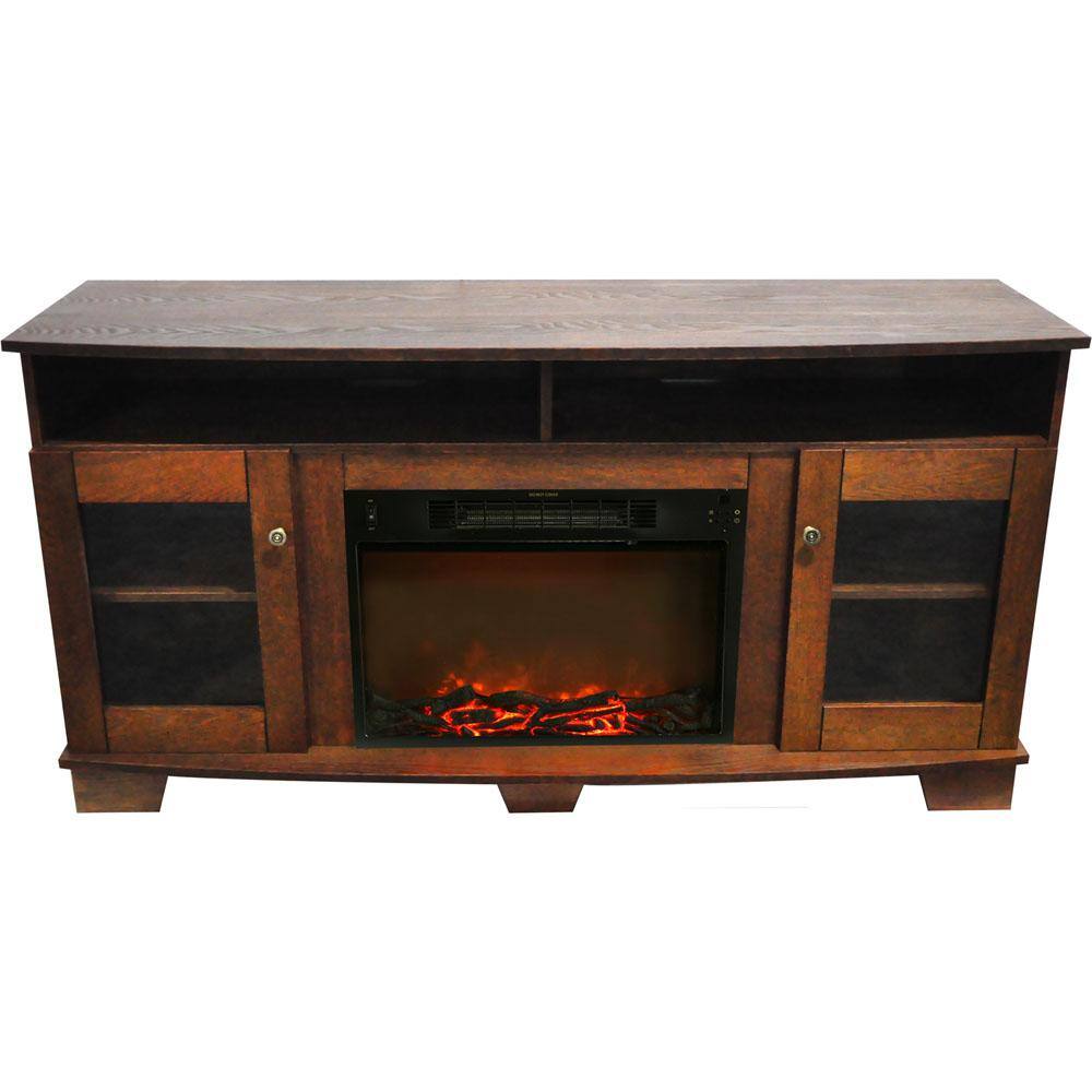 Hanover Glenwood 59 in. Electric Fireplace in Walnut with Entertainment Stand and Charred Log Display FS6022-1BWLL1