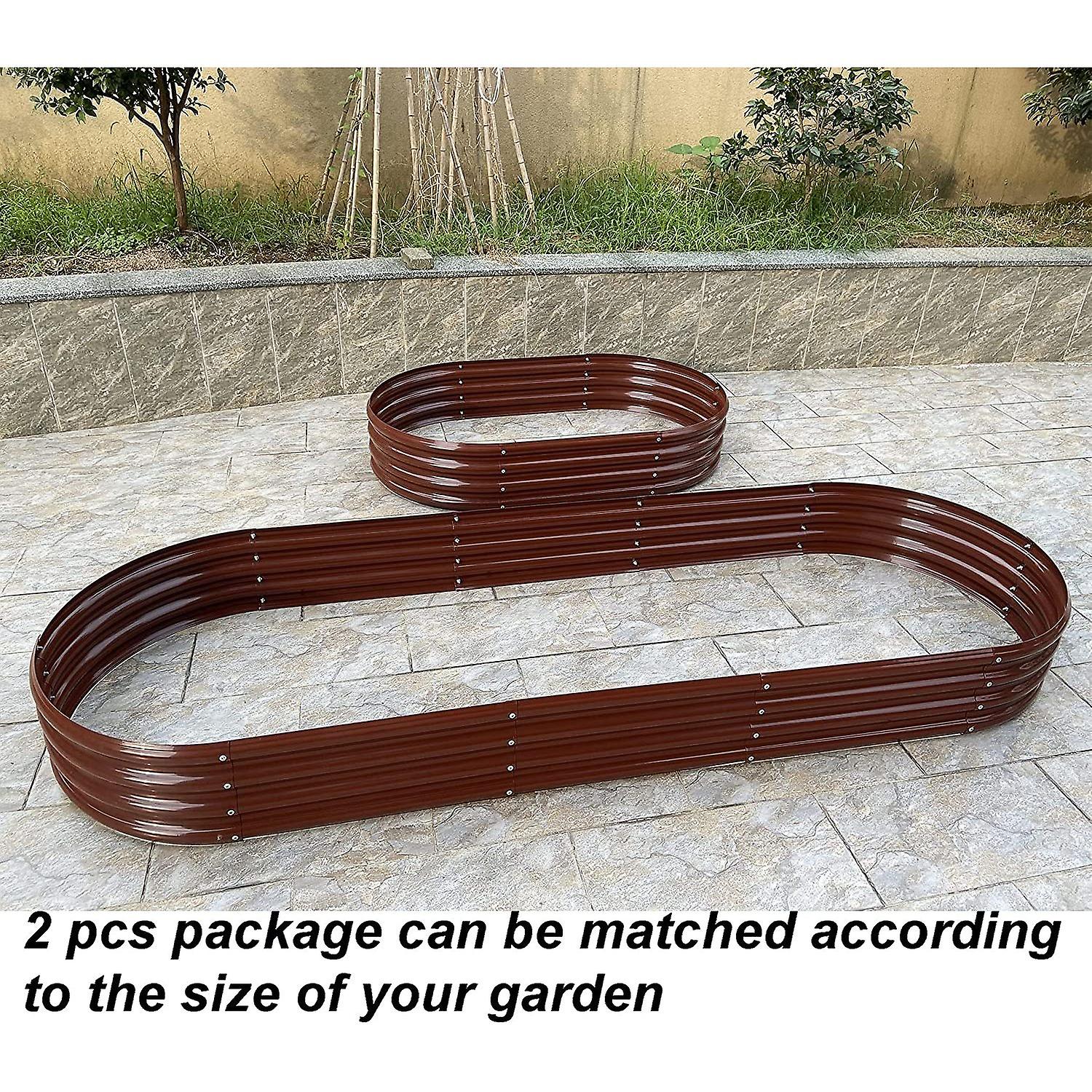 2 Pcs Metal Raised Garden Bed，7-ft Planter Raised Beds Garden，galvanized Raised Garden Beds For Vegetables Flower Herb (brown)