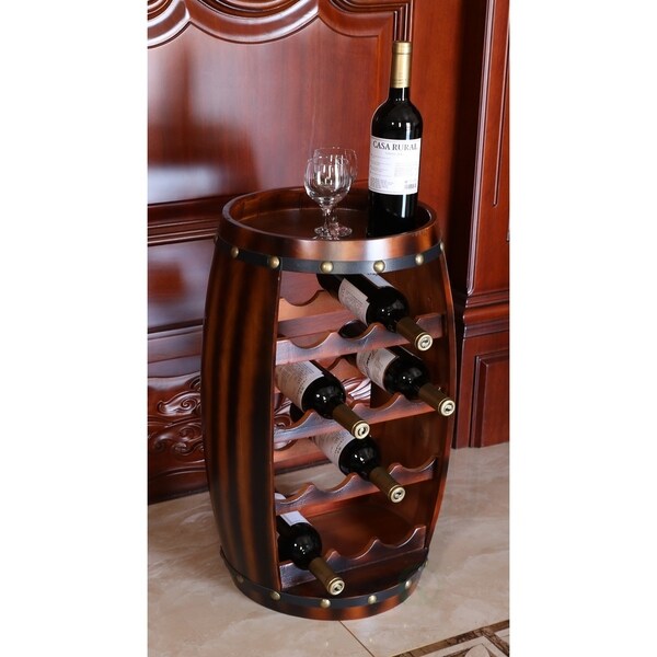 Wooden Barrel Shaped 14 Bottle Wine Rack