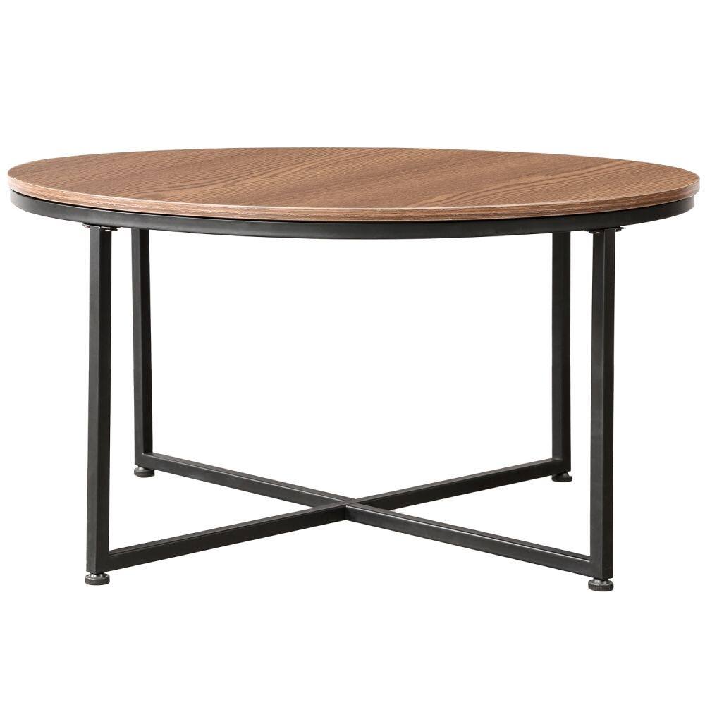 35.4 in. Low Round Wood Coffee Table with Adjustable Leg Pads