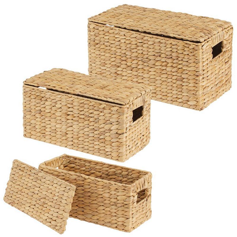 mDesign Woven Hyacinth Home Storage Basket with Lid - Set of 3