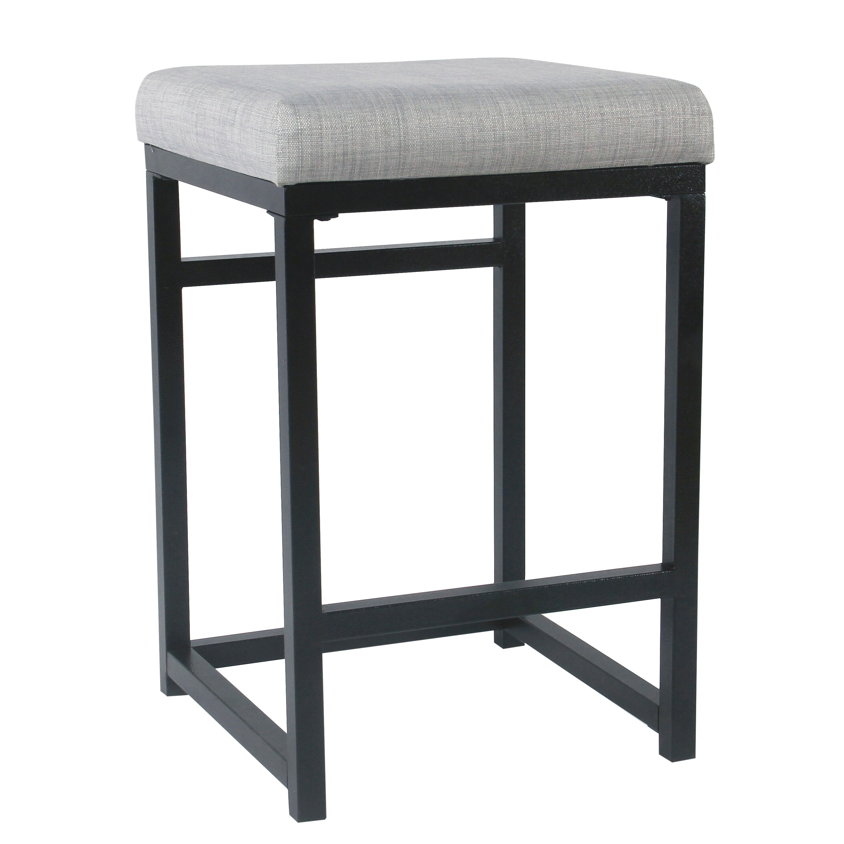 Open Back Metal Counter Stool with Fabric Upholstered Padded Seat， Gray and Black