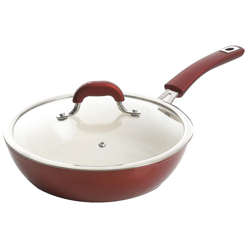 Kenmore Arlington 12 Piece Aluminum Non Stick Frying Pot and Pan Cookware Set， Red