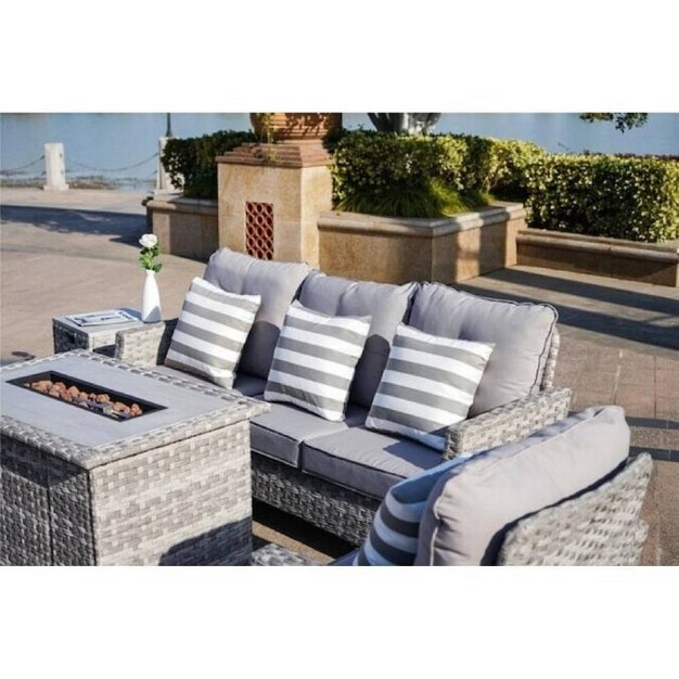 5pc Patio Wicker Conversation Set With Fire Pit Light Gray Direct Wicker