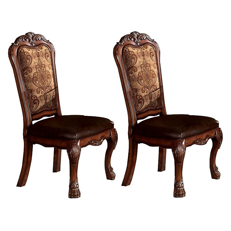 Wooden Side Chair with Claw Legs and Leatherette Seat， Brown， Set of Two