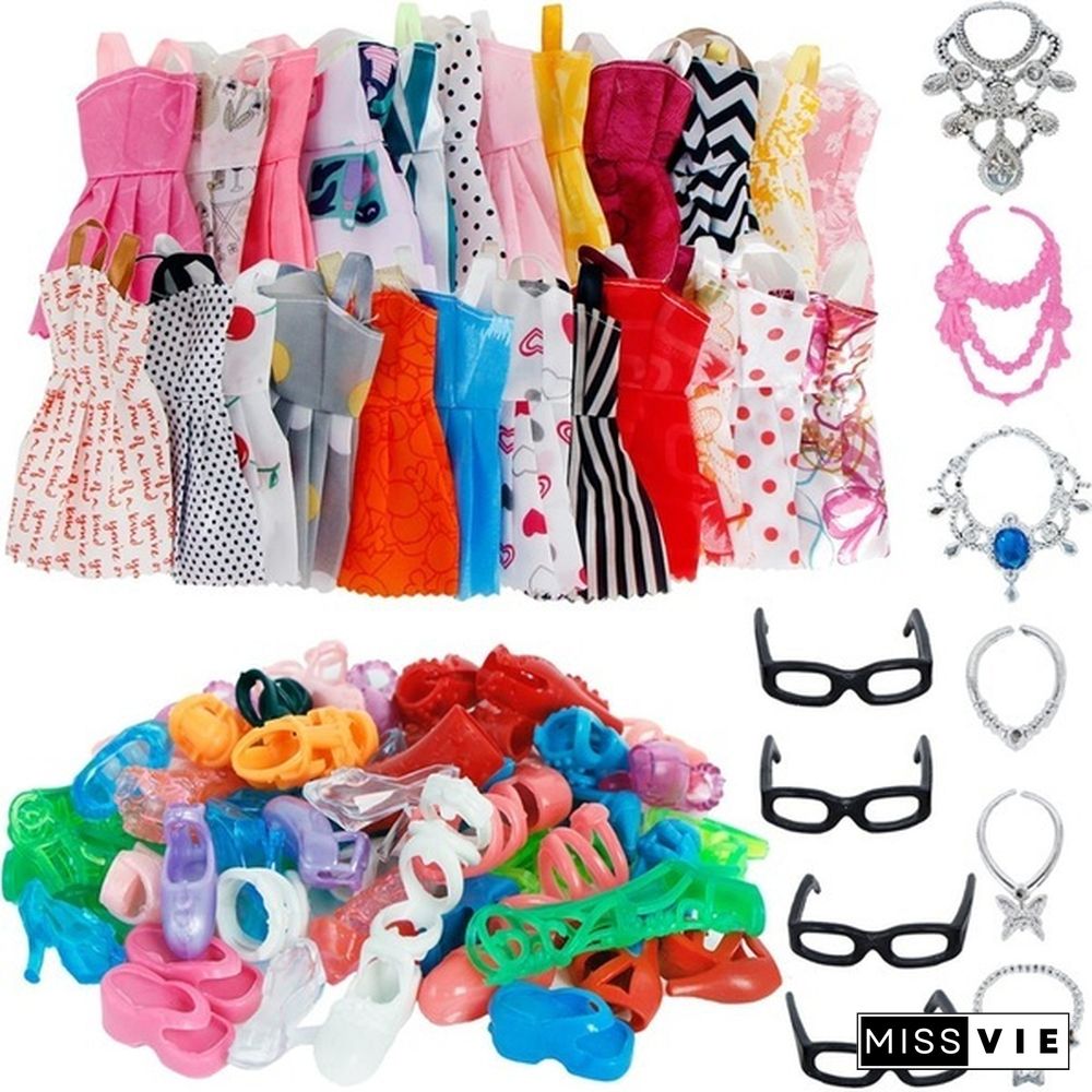 10/20/30 Item/Set Doll Accessories = 10x Mix Fashion Cute Dress + 10x Shoes + 4x Glasses+ 6x Necklaces Dress Clothes For Barbie