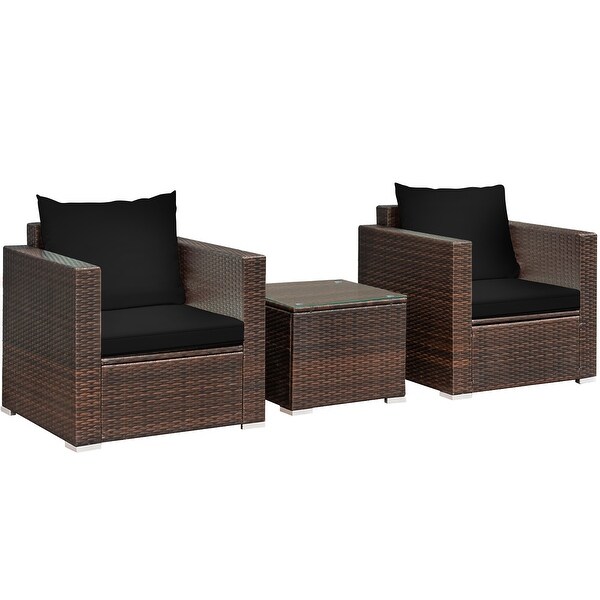 Costway 3PCS Patio Rattan Furniture Set Conversation Sofa Cushioned