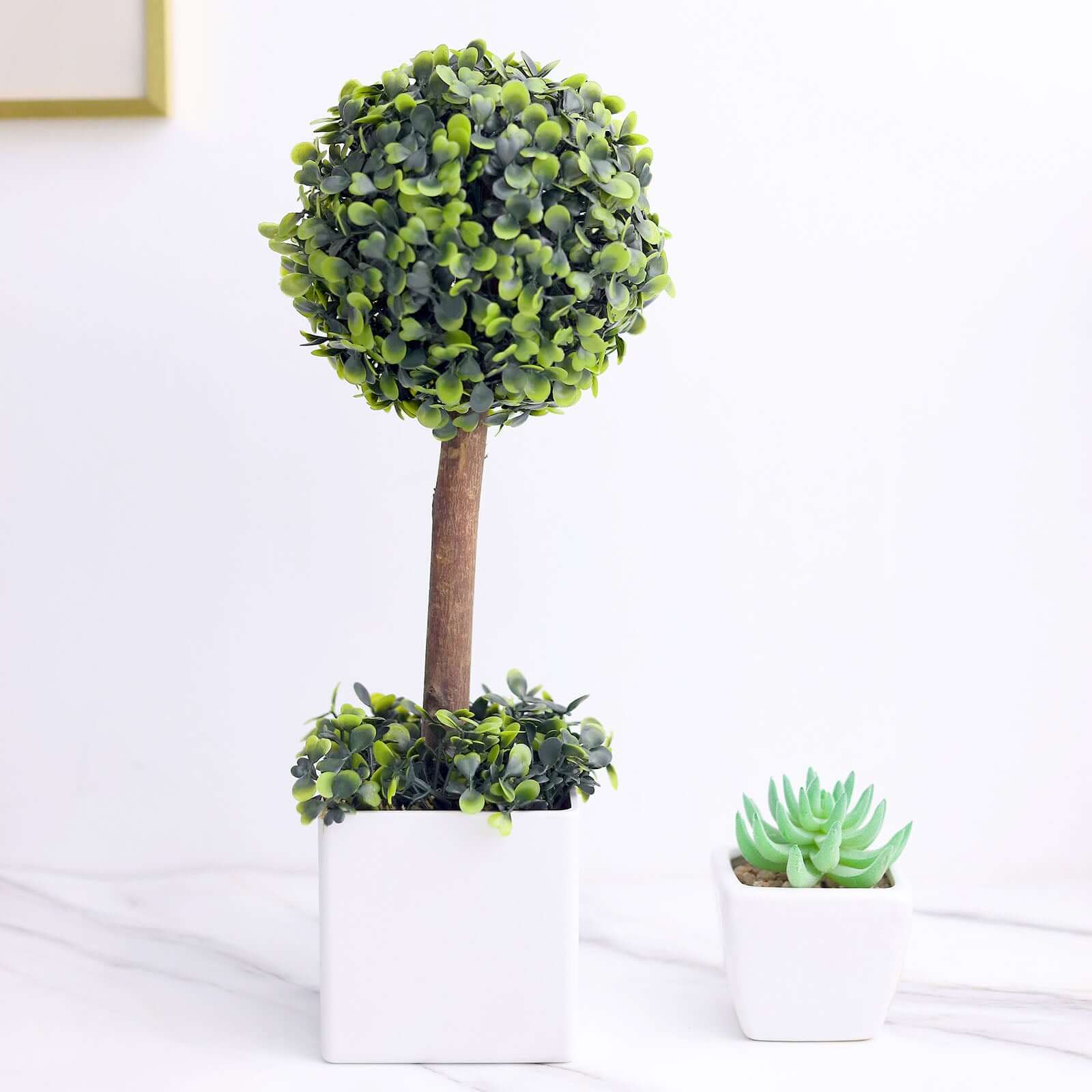 Green Artificial Boxwood Topiary Ball Tree In White Planter Pot 16