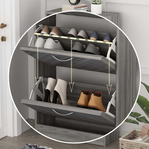 22.4W Three Drawers Shoe Storage Cabinet，Fold-out Drawer - - 35444448