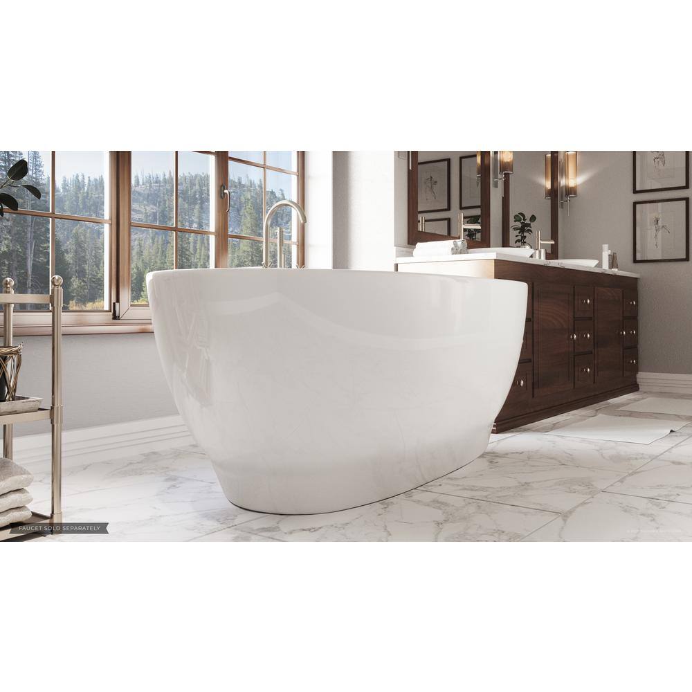 PELHAM  WHITE W-I-D-E Series Grandby 65 in. Acrylic Oval Freestanding Bathtub in White Drain in White PW82082-W