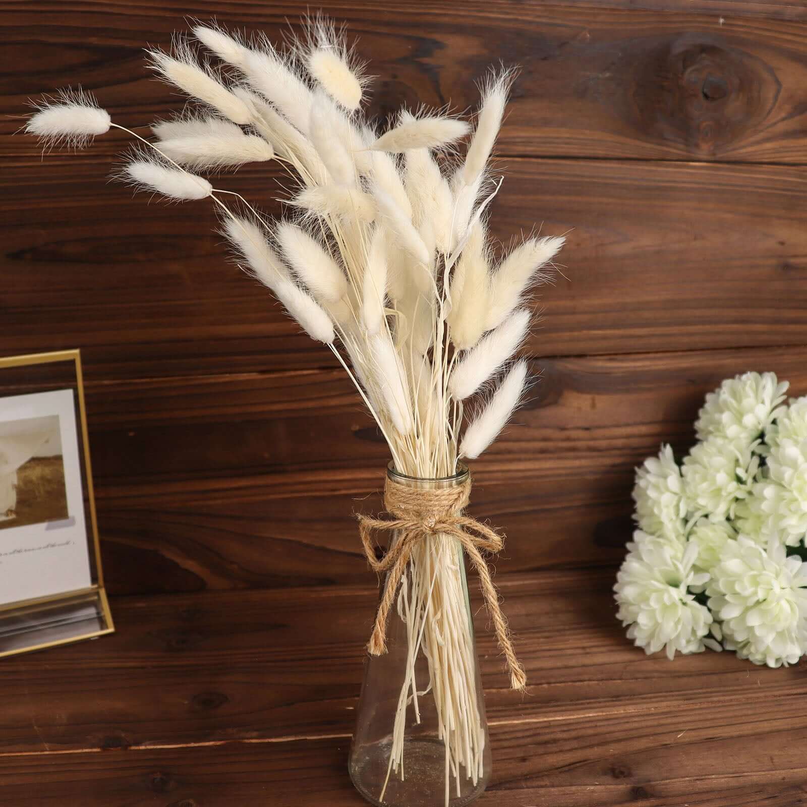 50 Pack Natural White Rabbit Tail Dried Pampas Grass Flower Bouquets, Boho Stem Arrangements 15