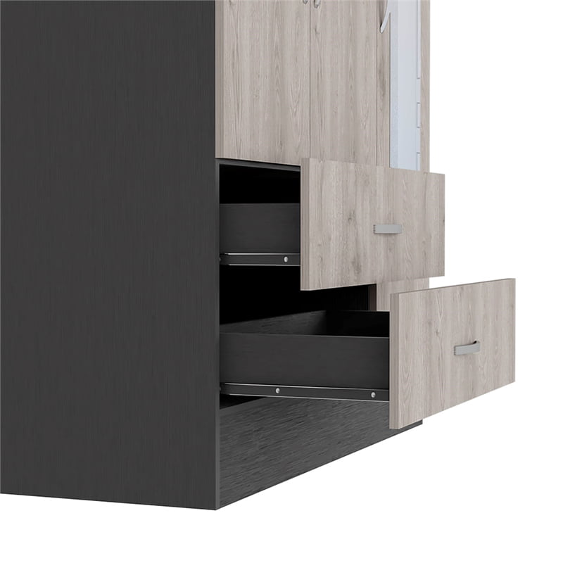 FM Furniture Florencia S Mirrored Modern Wood Armoire in Black Wenge/Light Oak