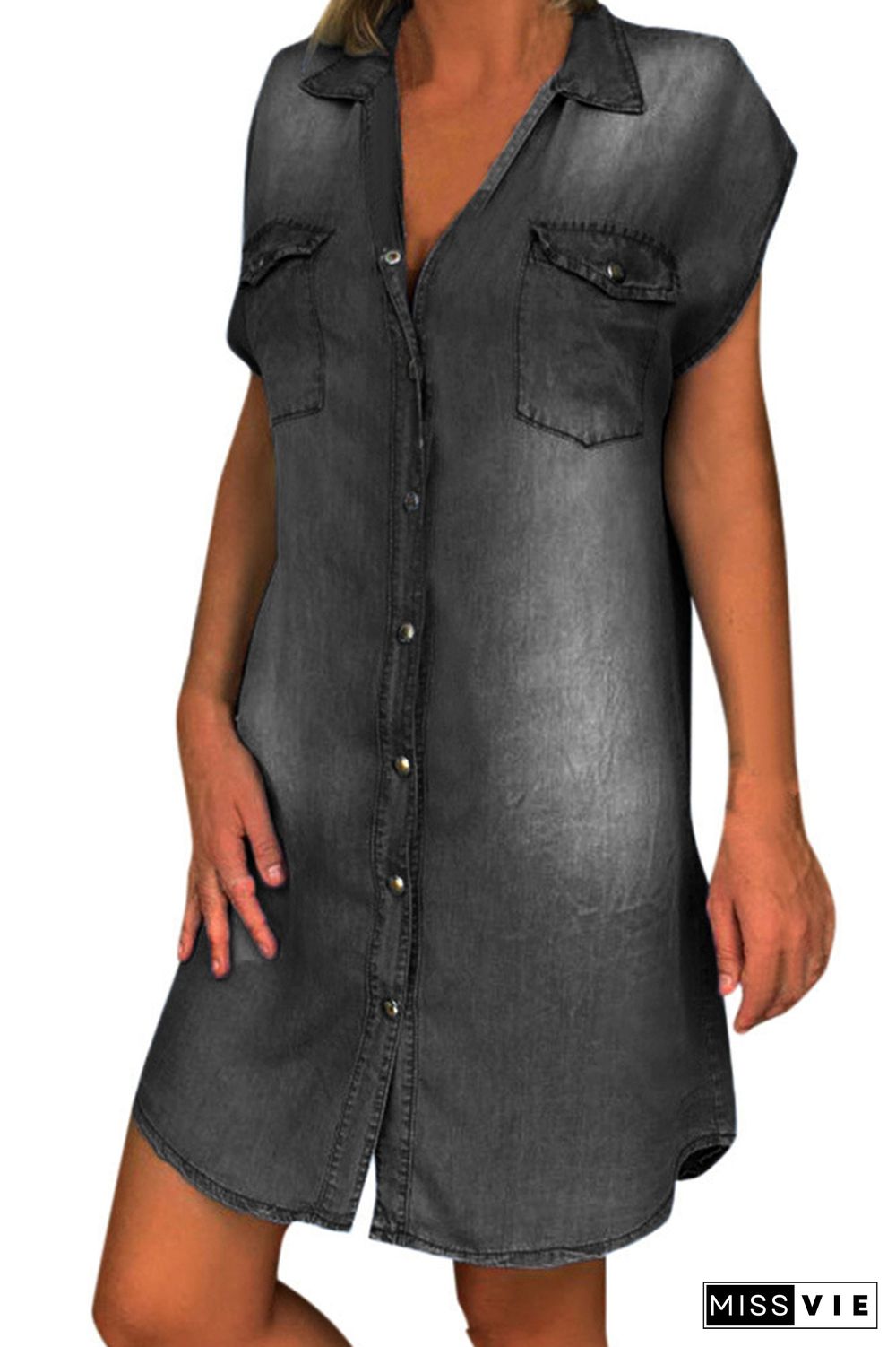 Button Down Loose Denim Dress Wholesale