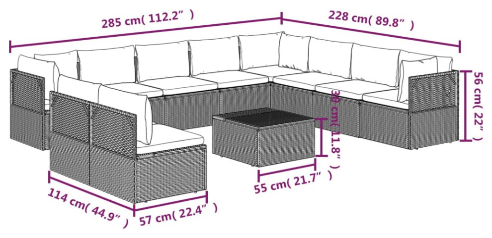 vidaXL Patio Furniture Set 11 Piece Patio Set with Cushions Gray Poly Rattan   Tropical   Outdoor Lounge Sets   by vidaXL LLC  Houzz