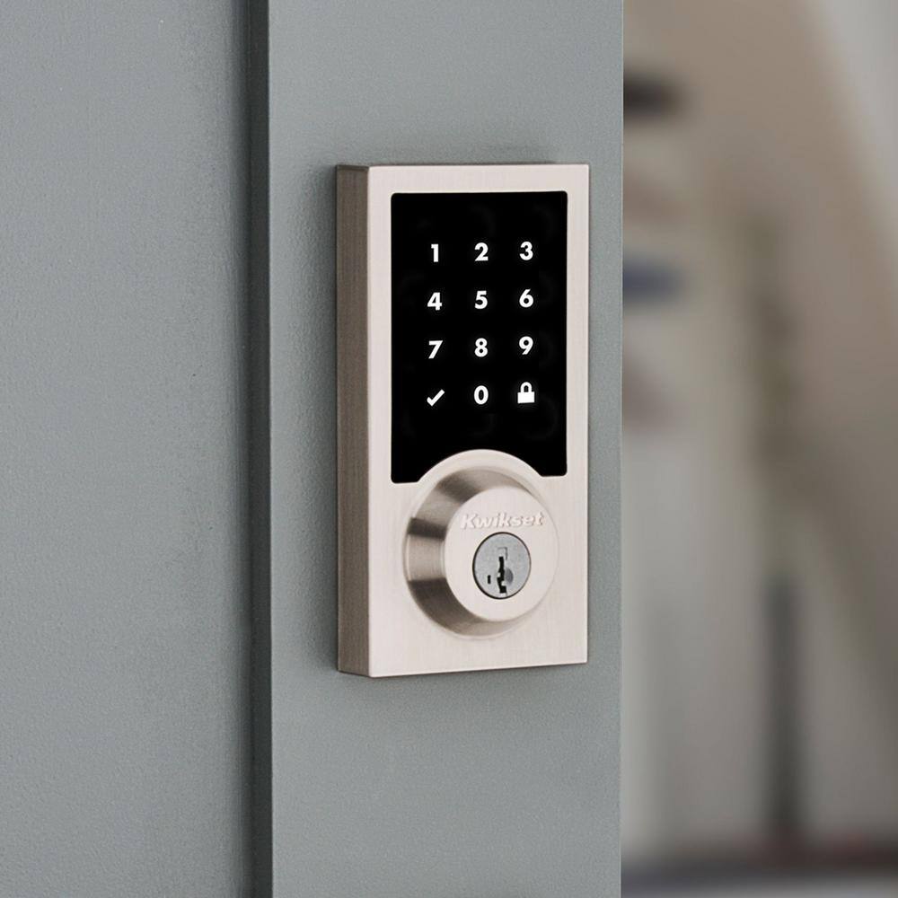 Kwikset Z-Wave SmartCode 916 Touchscreen Contemporary Single Cylinder Satin Nickel Keypad Electronic Deadbolt with SmartKey 99160-020