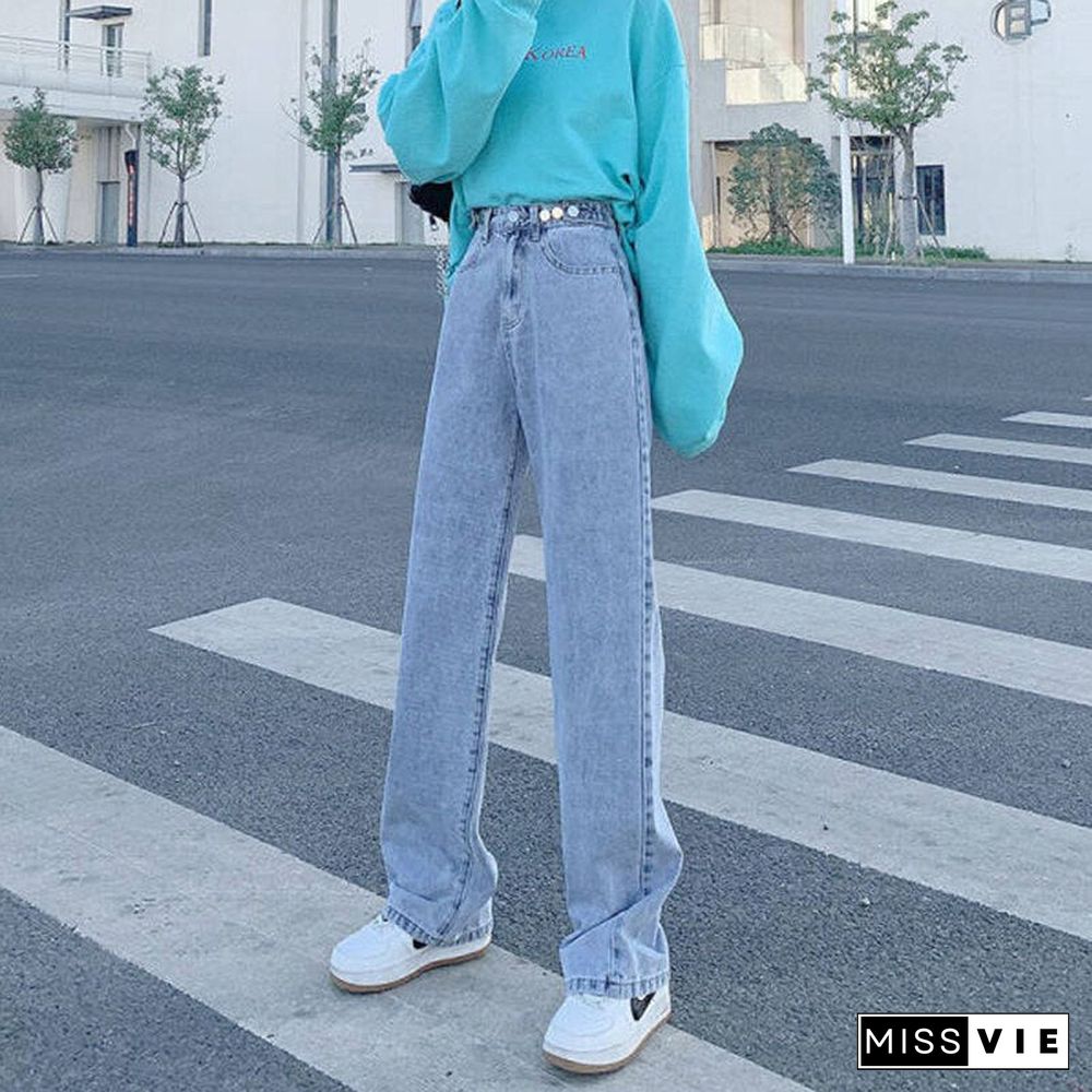 Woman Jeans High Waist Clothes Wide Leg Denim Clothing Blue Streetwear Vintage Quality Fashion Harajuku Straight Pants