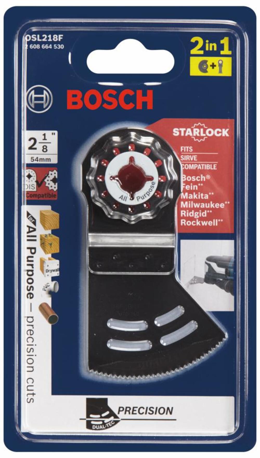 Bosch 2-1/8 In. Starlock Oscillating Multi-Tool 2-in-1 Dual-Tec Bi-Metal Plunge Blade OSL218F from Bosch