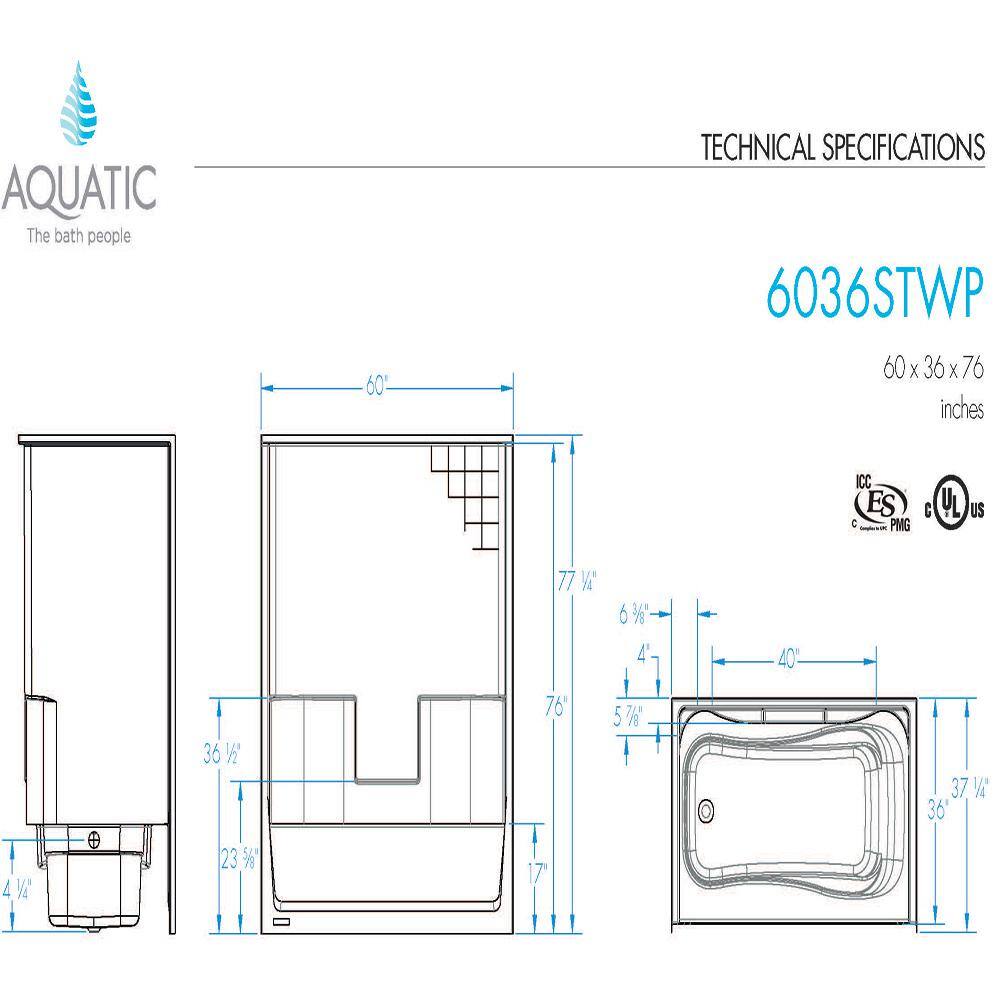 Aquatic Everyday Smooth Tile 60 in. x 36 in. x 76 in. 1-Piece Bath and Shower Kit with Right Drain in White 6036STR-WHHD