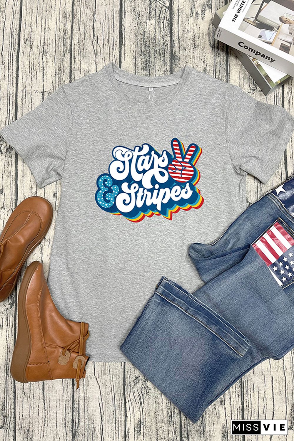 Stars & Stripes Retro Peace Graphic Tee Wholesale