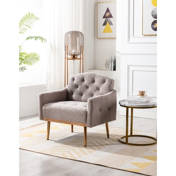 Chic European Style Leisure Accent Chair with Rose Golden Feet and Tapered Legs and Velvet Fabric Upholste for Livingroom