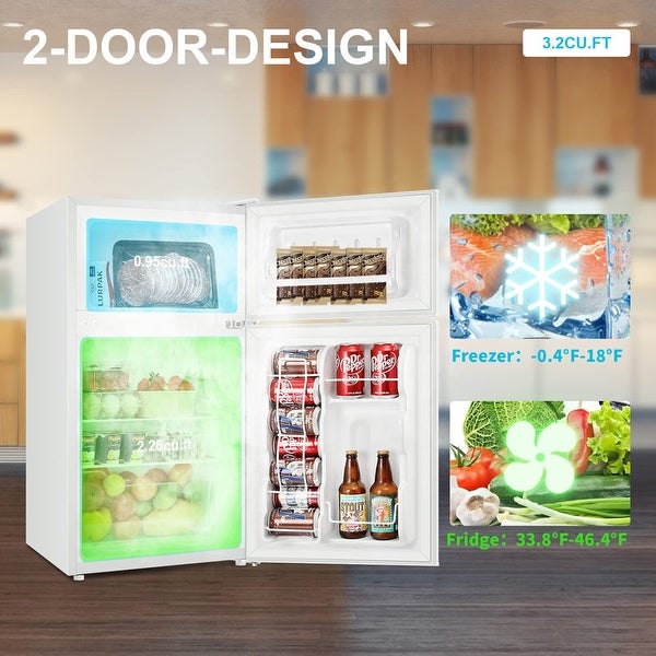 3.2 cu.ft. Mini Refrigerator with Freezer， Reversible Single Door， Energy Saving， Low Noise