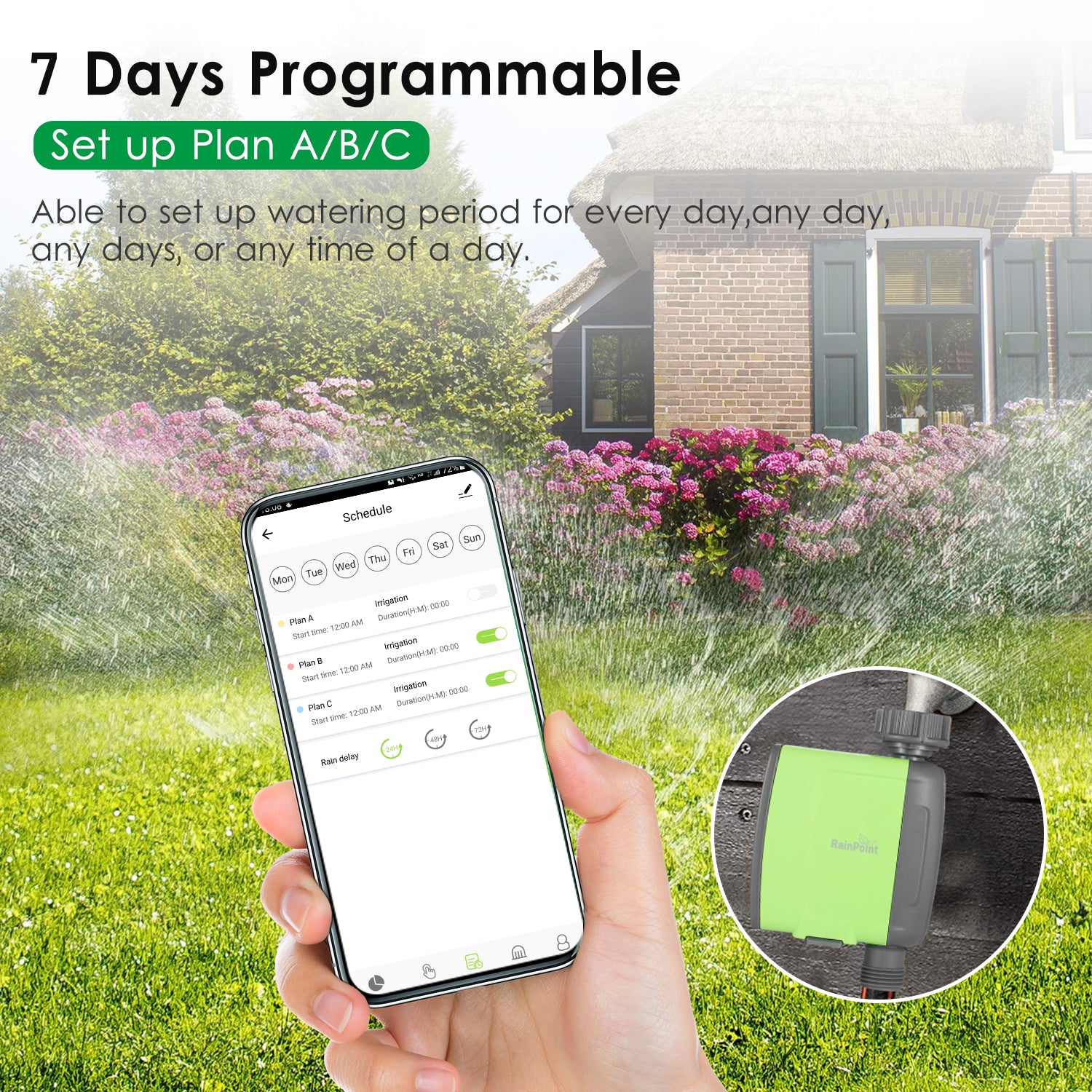 moobody Programmable BT Water Timer Hose Timer Outdoor Battery Operated Water Meter Automatic Watering Sprinkler System Irrigation Controller with 1 Outlet for Garden Plants (Batteries Not Include