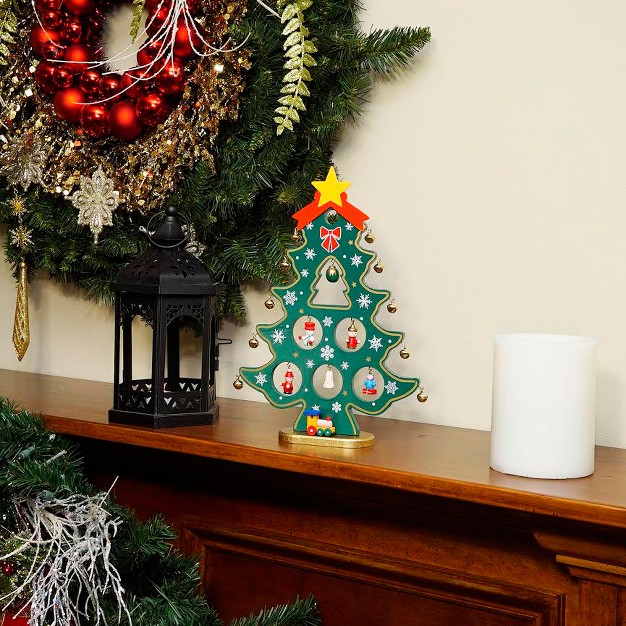 Red And Green Christmas Tree Cut out With Miniature Ornaments Tabletop Decoration