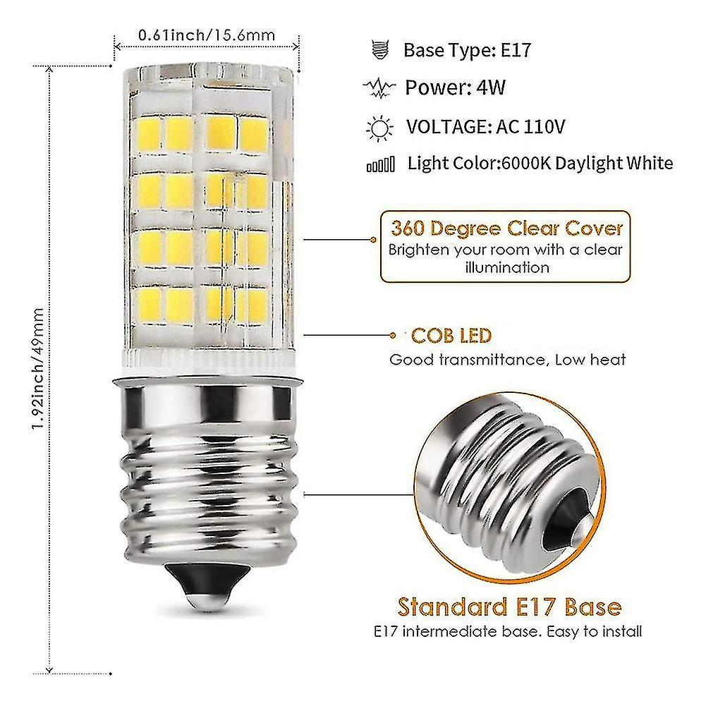 2 Pack 4w Dimmable Led E17 Microwave Oven Bulb ， Daylight 6000k 40w Halogen Equivalent Light ，ceram