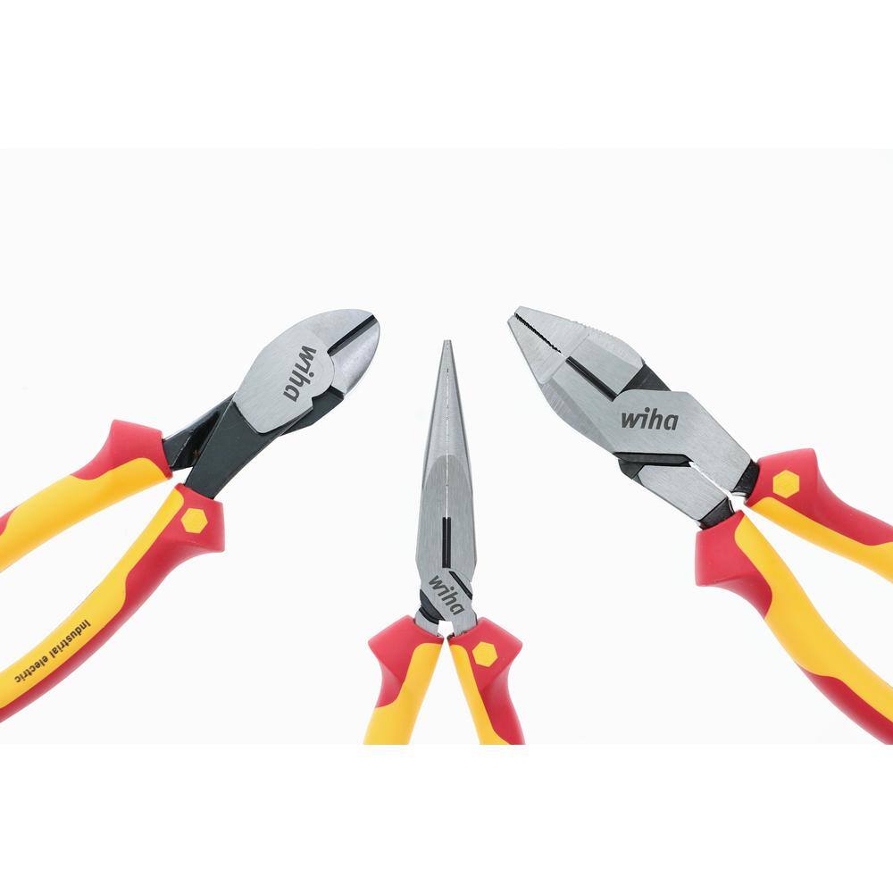 Wiha 3 Piece Insulated Industrial Grip Pliers and Cutters Set 32968