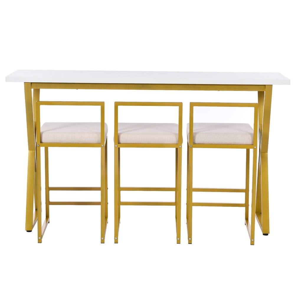 Rectangular Counter Height 4 Piece Dining Table w/Padded Stools  Gold