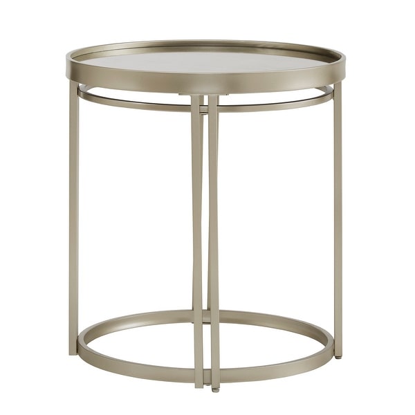 Dale Champagne Silver Round Antique Mirror Top End Table by iNSPIRE Q Modern