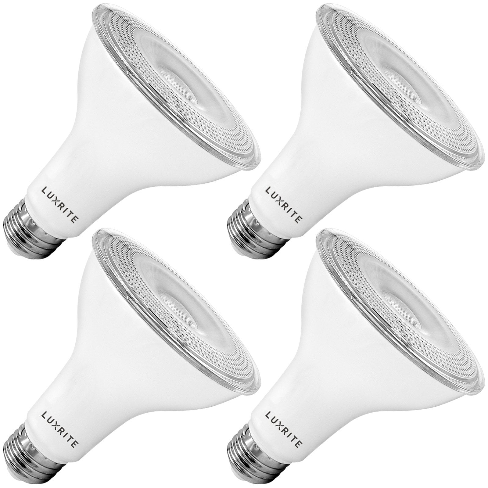 Luxrite 4-Pack LED PAR30 Flood Light Bulb 5000K Bright White 850 Lumens 11W Dimmable Wet Rated E26 Base UL Listed