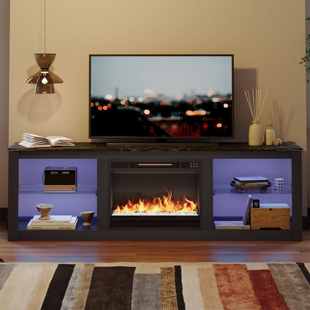 Bestier 70.8 in. Black TV Stand with Fireplace Fits TVs up to 75 in. LED Entertainment Center 1009660581