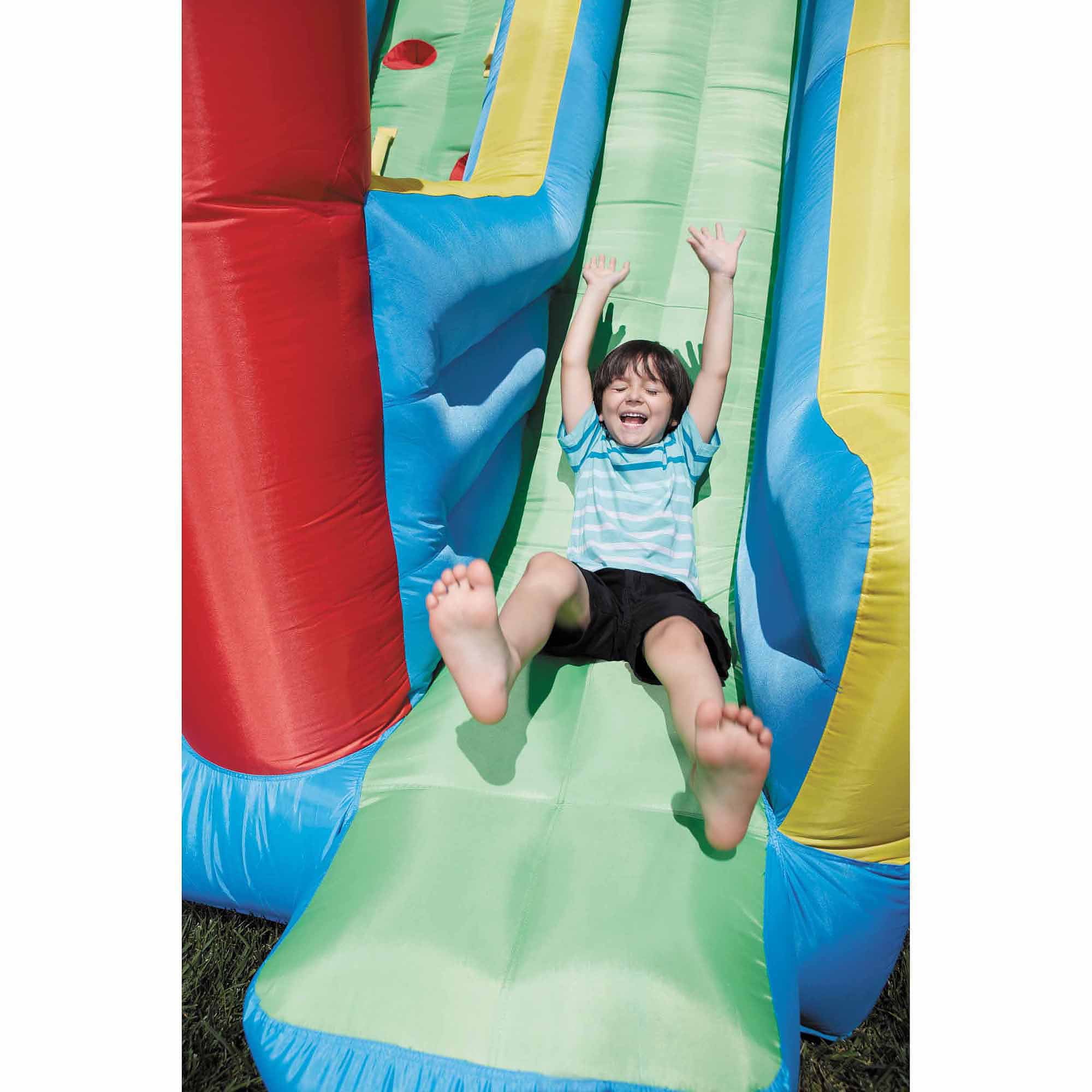 Little Tikes Giant Slide Bouncer Inflatable Bounce House with Blower and Climbing Wall, Fits up to 3 Kids, Multicolor, Outdoor Backyard Toy for Boys Girls Ages 3 4 5+ to 8 Year Old