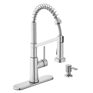 Glacier Bay Gage Single-Handle Spring Neck Pull-Down Sprayer Kitchen Faucet With Soap Dispenser in Stainless Steel HD67458-1408D2