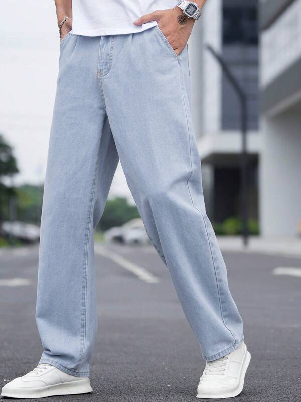 Hypemode Men Cotton Slant Pocket Loose Fit Jeans