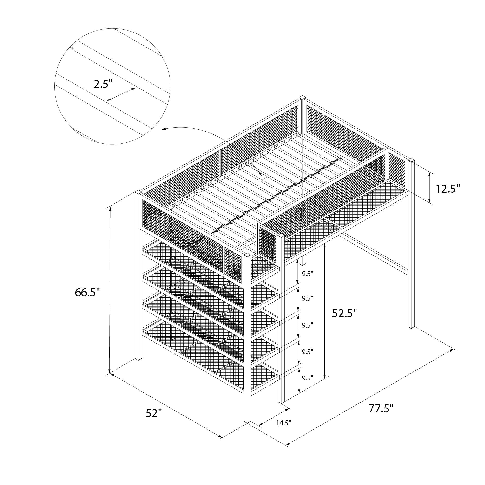 Mainstays Metal Storage Loft Bed with Book Case, Black, Twin