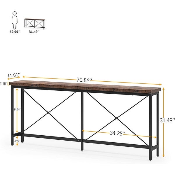 70.9'' Sofa Console Table Industrial Narrow Long Behind Couch Table for Living Room Hallway Entryway， Black Brown