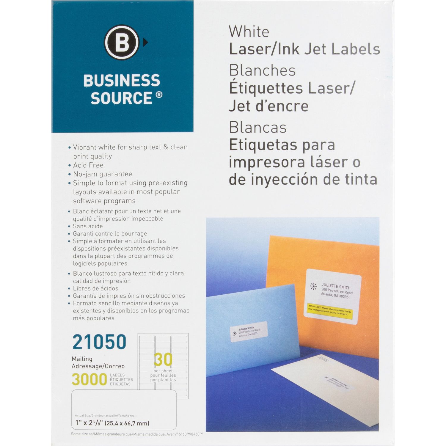 Bright White Premium-quality Address Labels by Business Source BSN21050