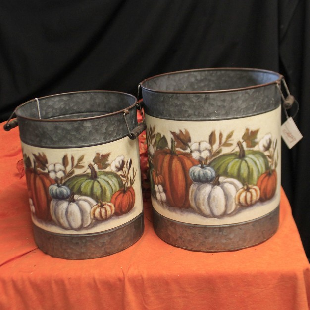 Pumpkins Bucket Set Galvanized Autumn Decorative Container Sets