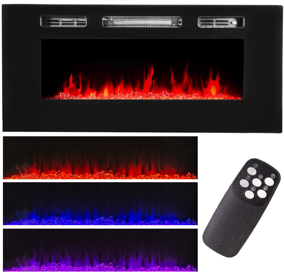 XtremepowerUS 40" 1500W Electric Dual Mount Wall Insert Fireplace Heater Timer Adjustable Flame With  Remote Control